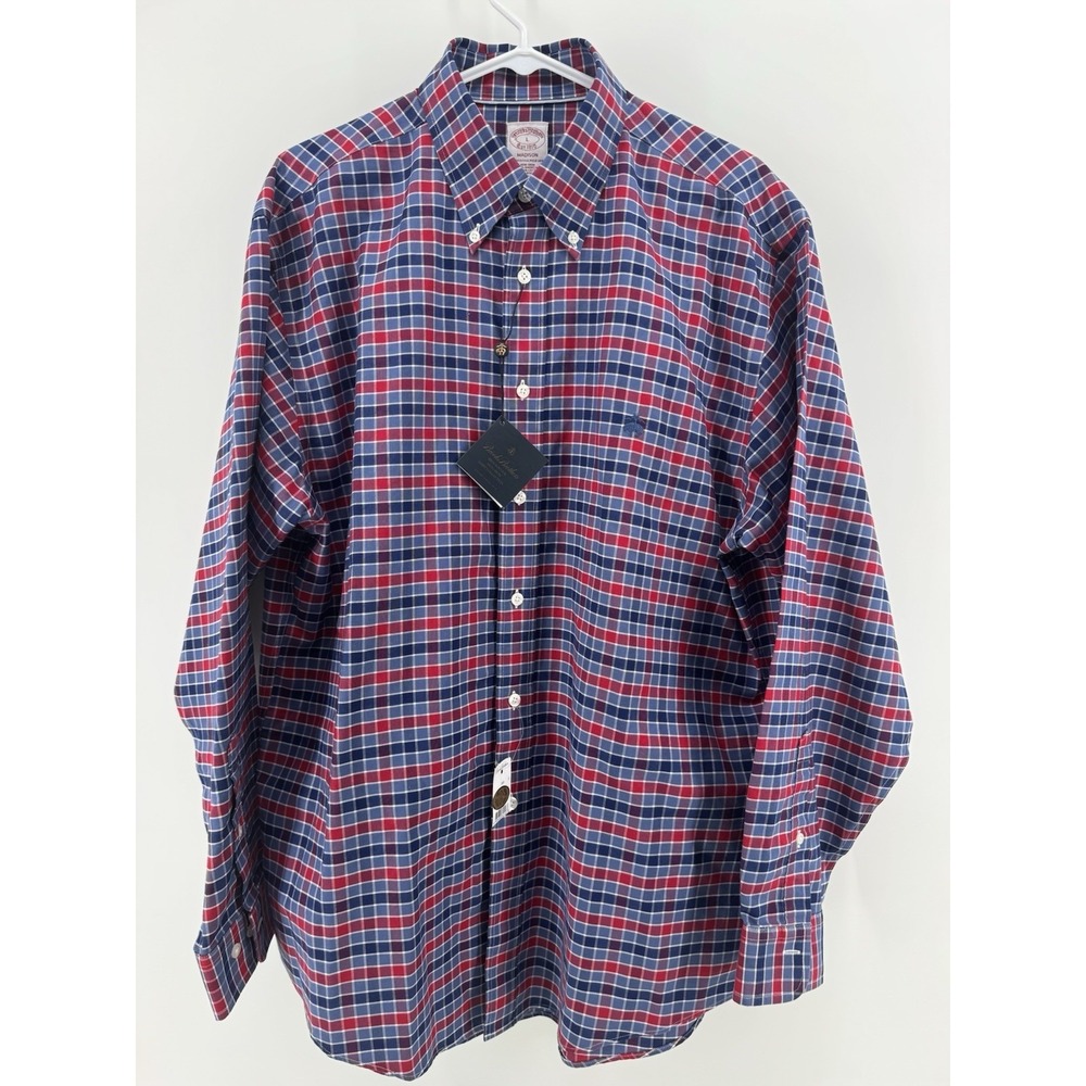Brooks Brother Madison Shirt Men's Large  Blue Red Plaid Button Down Supima NWT